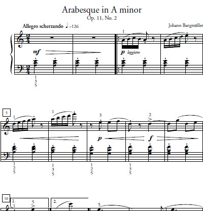 Arabesque In A Minor Sheet Music and Sound Files for Piano Students